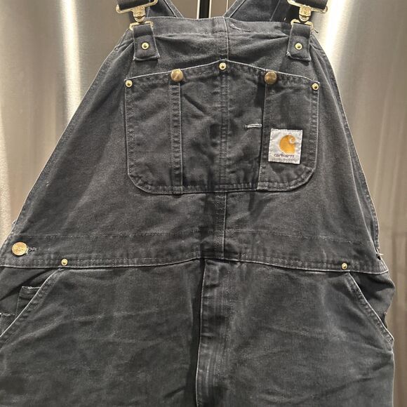 Vintage Carhartt Bib Overalls Mens 44 X 28 Black Gray Knee 90s Y2K - Picture 3 of 16